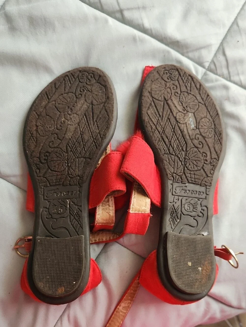 Women's Red Pom-Pom T-Strap Sandals